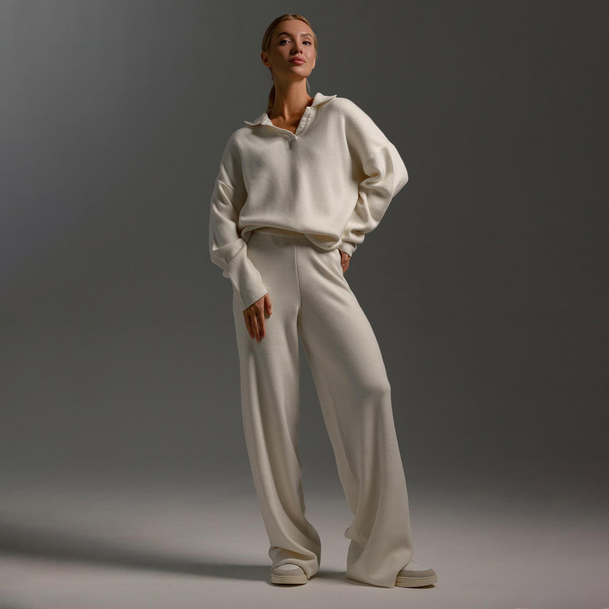 Kacob | Women's Collared Two Piece Lounge Set – Pullover and Wide Leg Trousers