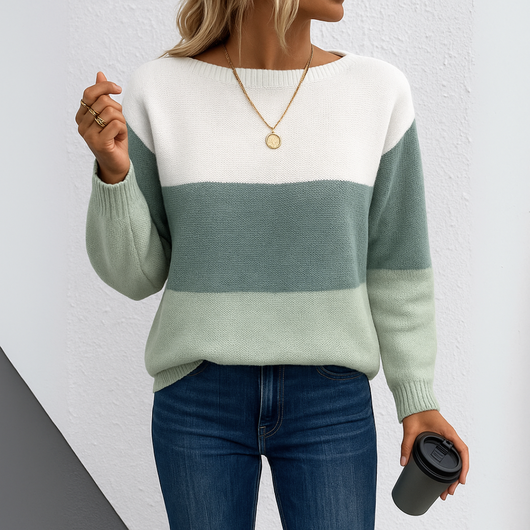Kacob | Women's Colour Block Jumper – Boat Neck Striped Knitted Jumper