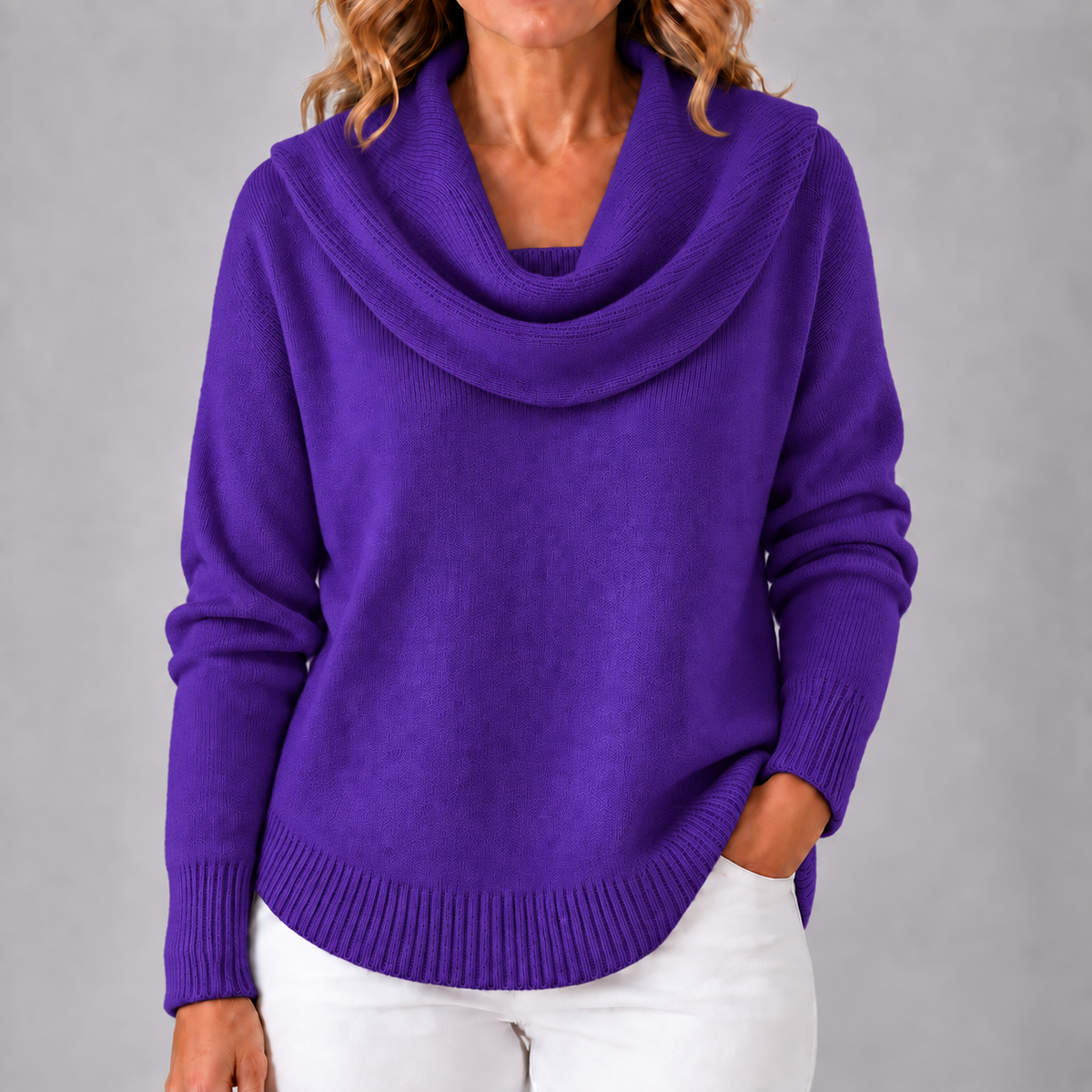Kacob | Women's Cowl Neck Knitted Jumper – Relaxed Fit Ladies Jumper