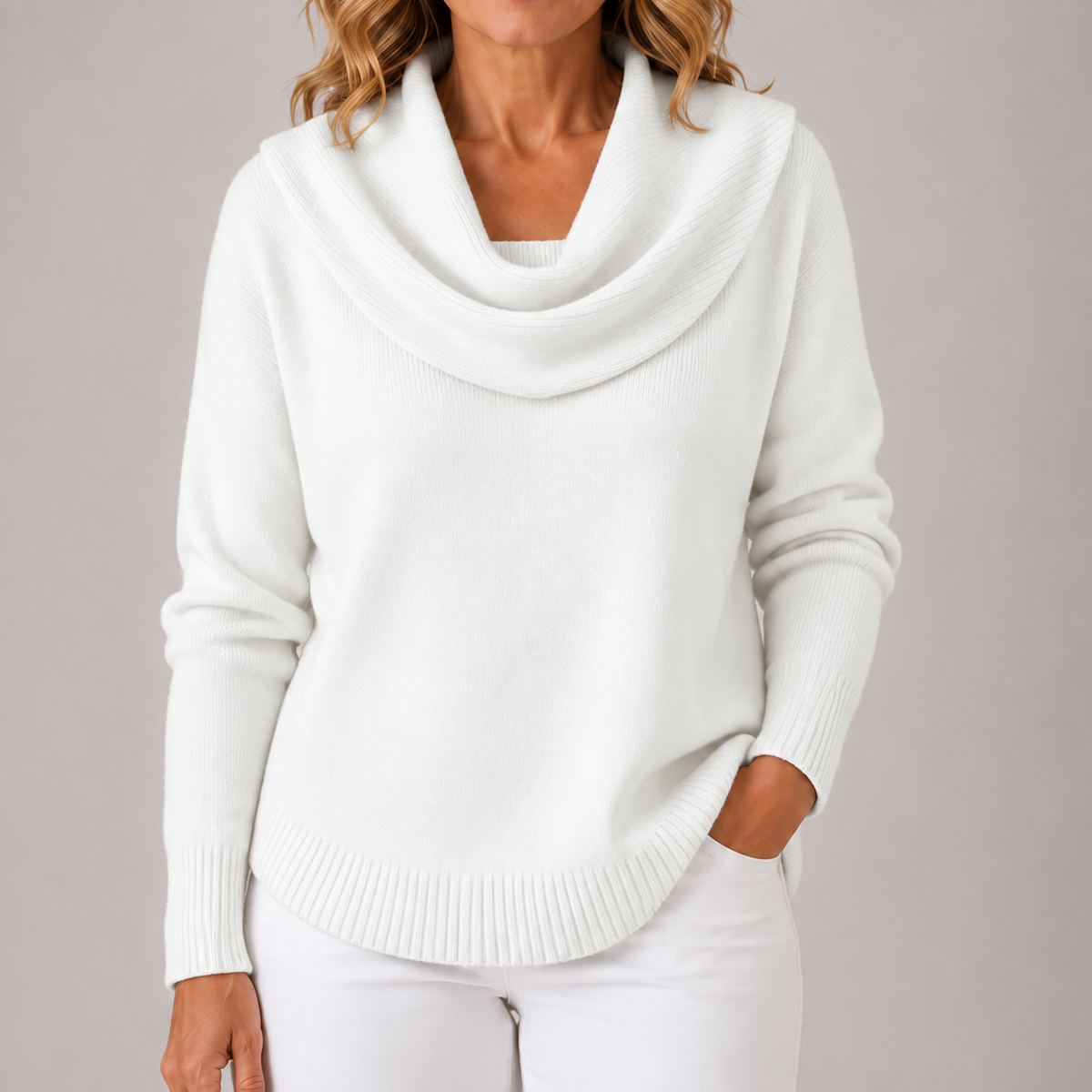 Kacob | Women's Cowl Neck Knitted Jumper – Relaxed Fit Ladies Jumper