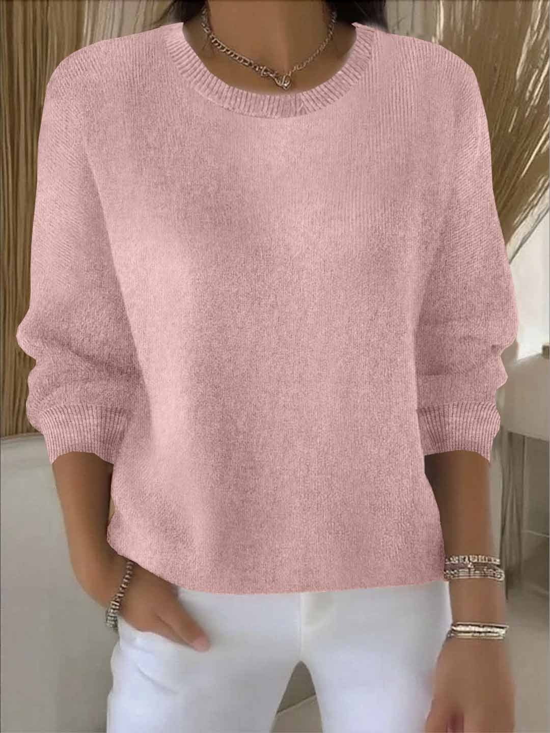 Kacob | Women's Crew Neck Jumper – Relaxed Fine Knit Pullover