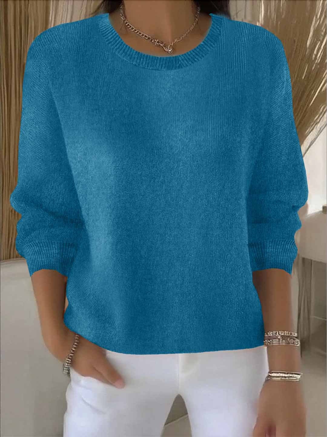 Kacob | Women's Crew Neck Jumper – Relaxed Fine Knit Pullover