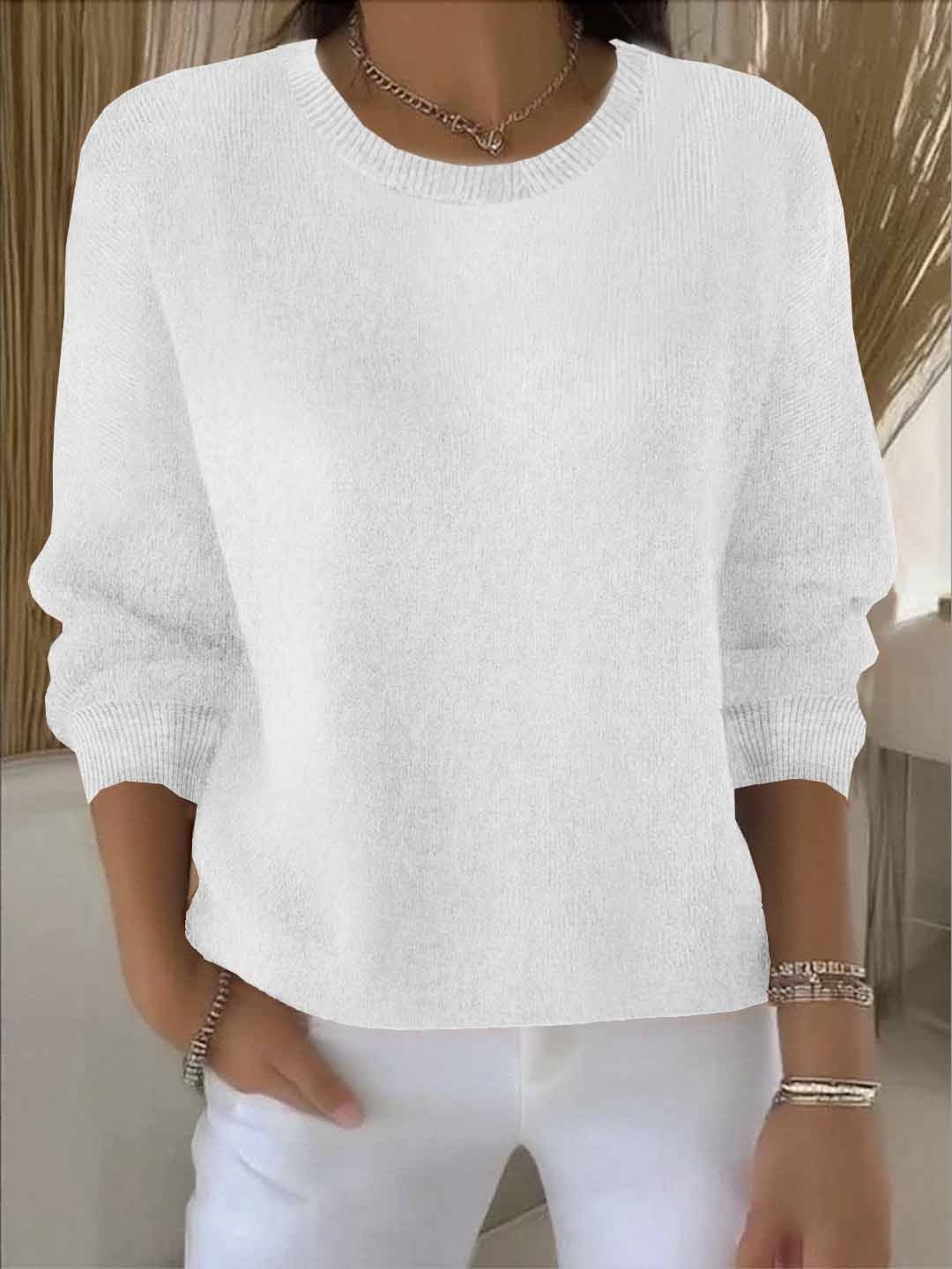 Kacob | Women's Crew Neck Jumper – Relaxed Fine Knit Pullover