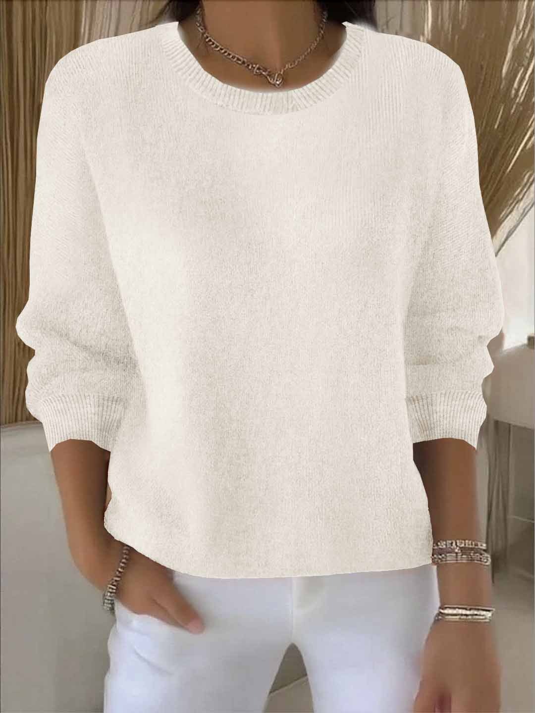 Kacob | Women's Crew Neck Jumper – Relaxed Fine Knit Pullover