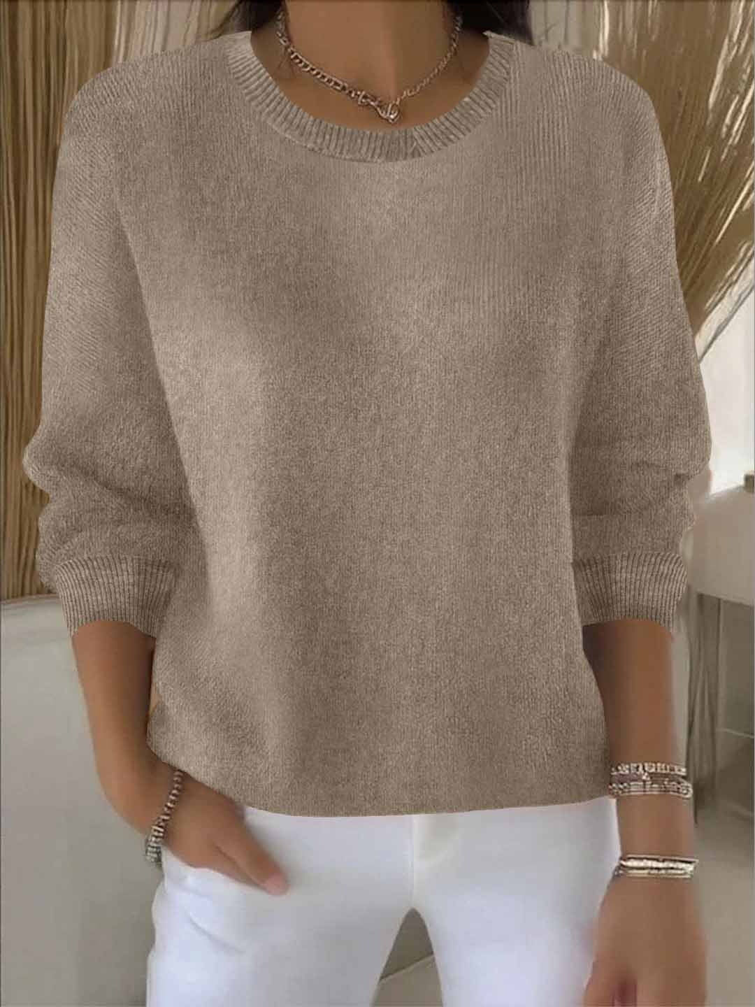 Kacob | Women's Crew Neck Jumper – Relaxed Fine Knit Pullover