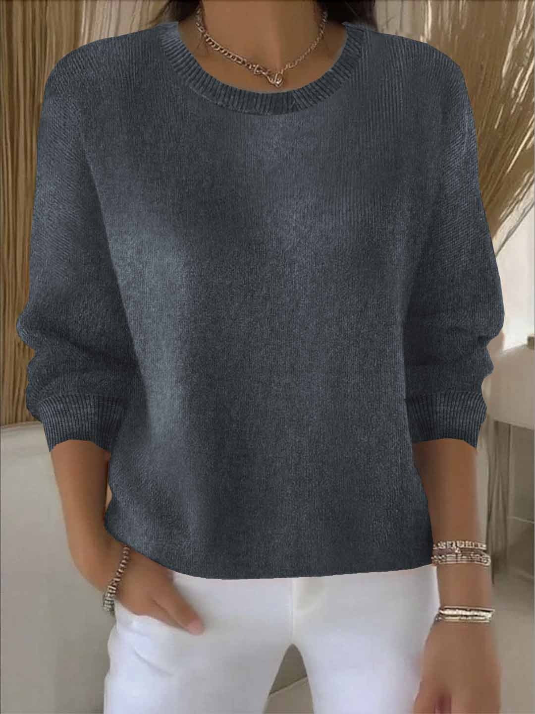 Kacob | Women's Crew Neck Jumper – Relaxed Fine Knit Pullover