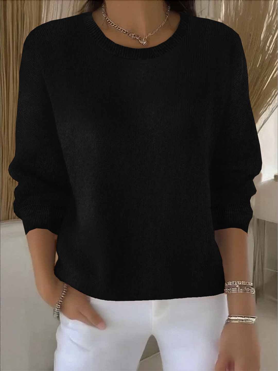 Kacob | Women's Crew Neck Jumper – Relaxed Fine Knit Pullover