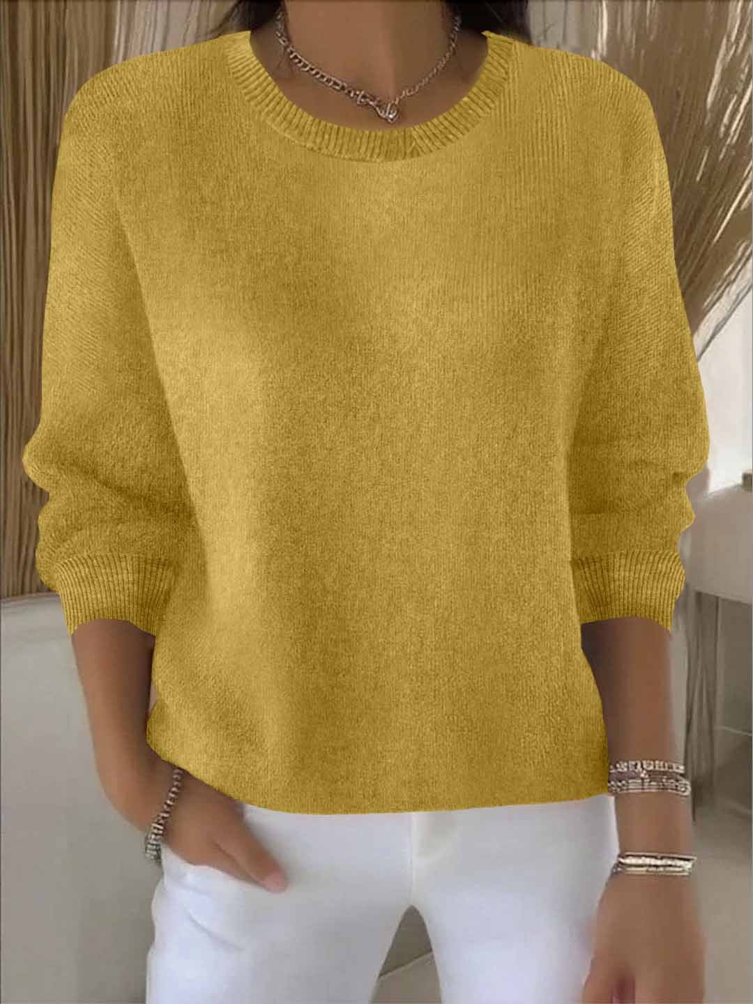 Kacob | Women's Crew Neck Jumper – Relaxed Fine Knit Pullover