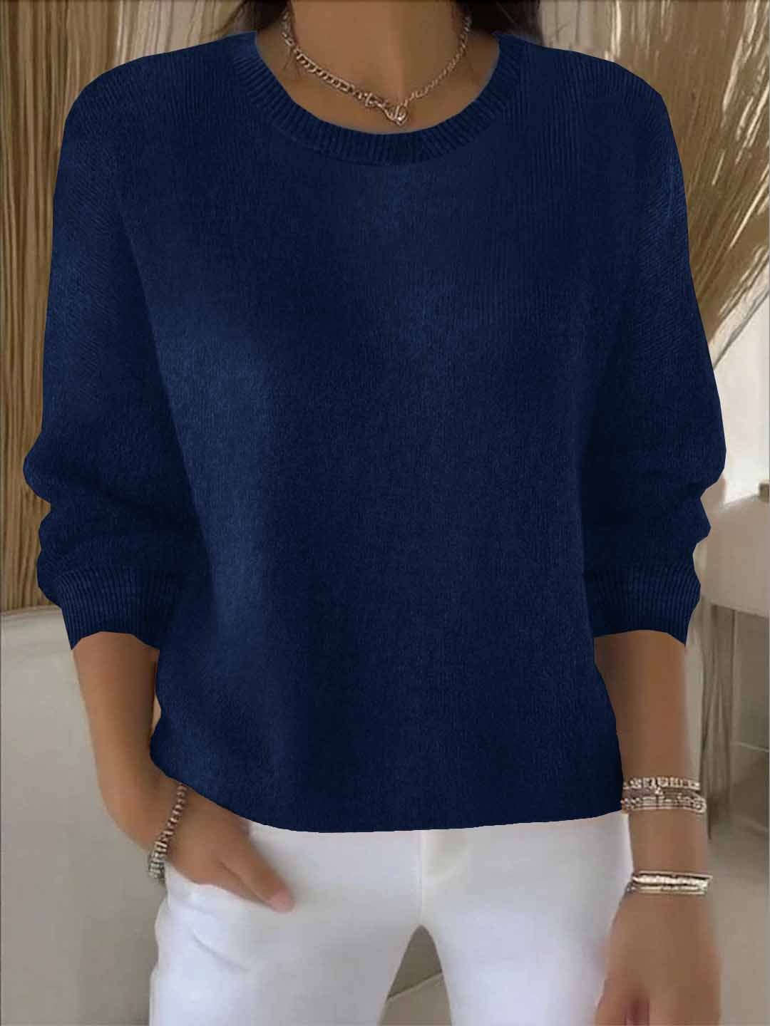 Kacob | Women's Crew Neck Jumper – Relaxed Fine Knit Pullover