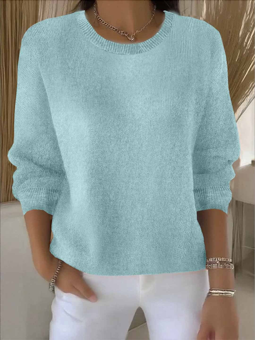 Kacob | Women's Crew Neck Jumper – Relaxed Fine Knit Pullover