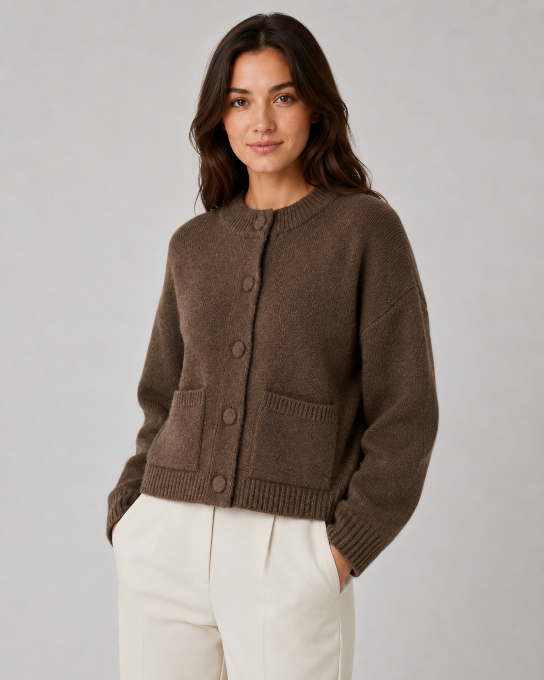 Women's Cropped Chunky Knit Cardigan with Pockets