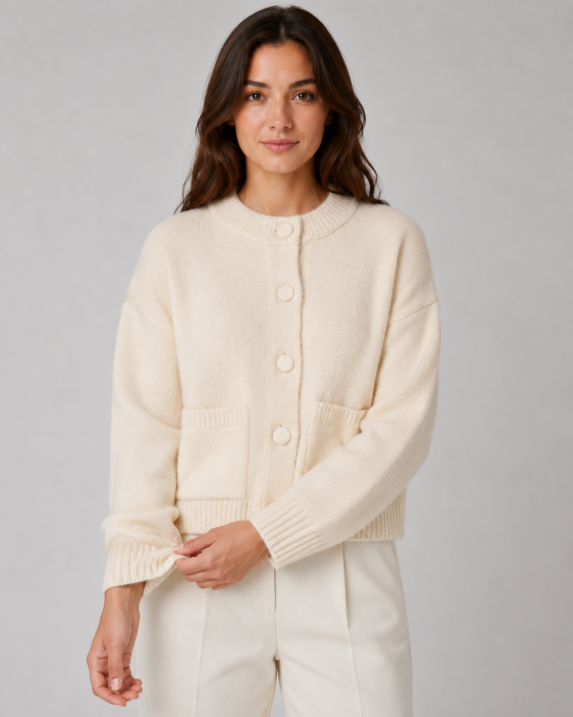 Women's Cropped Chunky Knit Cardigan with Pockets