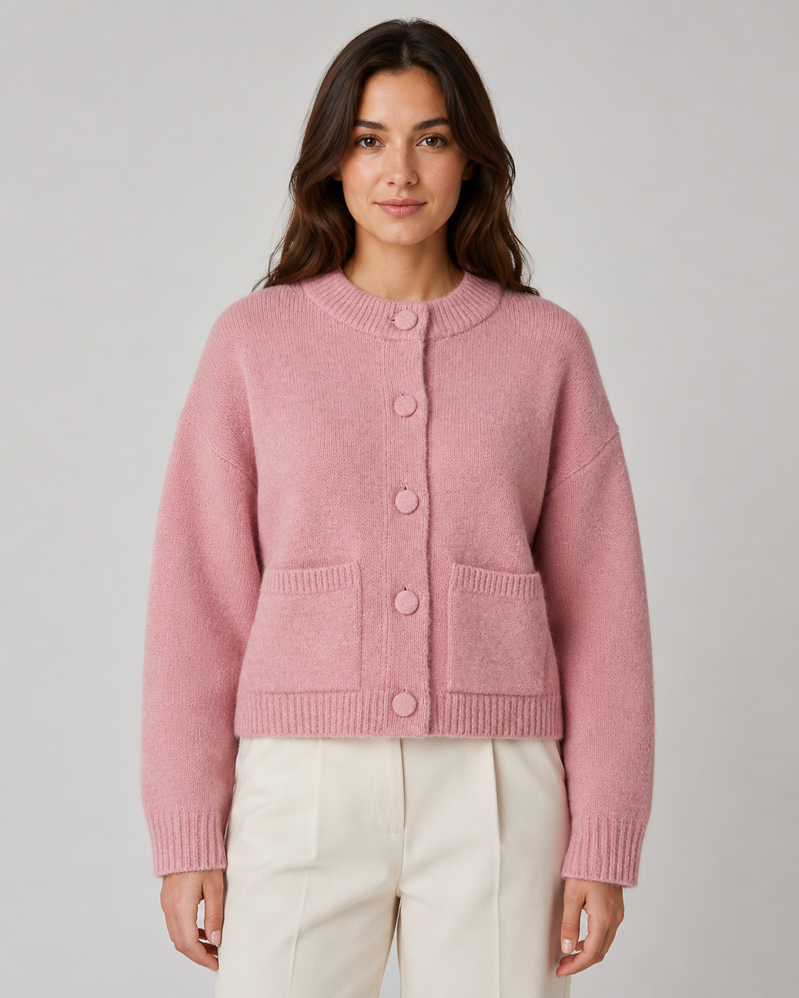 Women's Cropped Chunky Knit Cardigan with Pockets