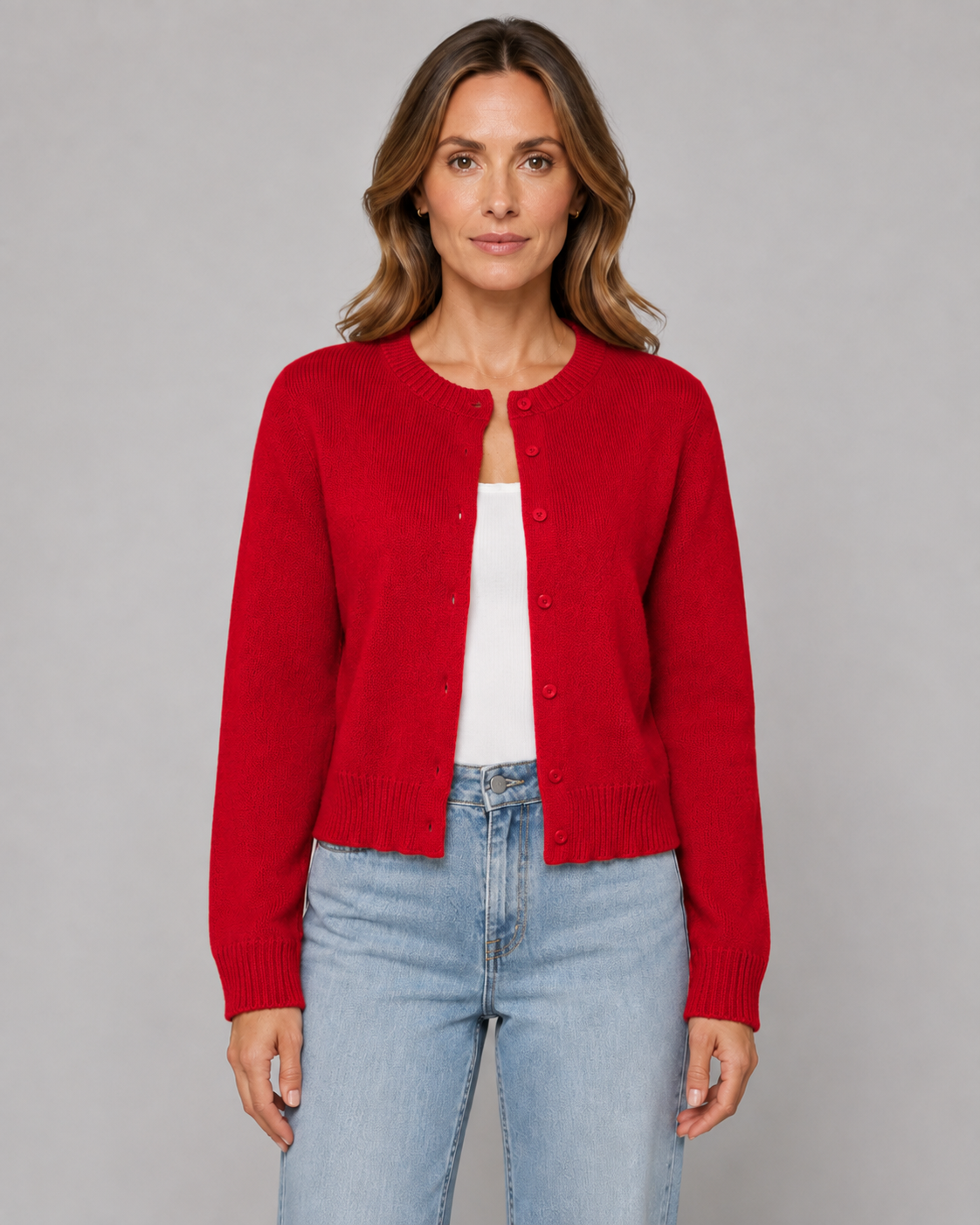Women's Cropped Crew Neck Button Cardigan