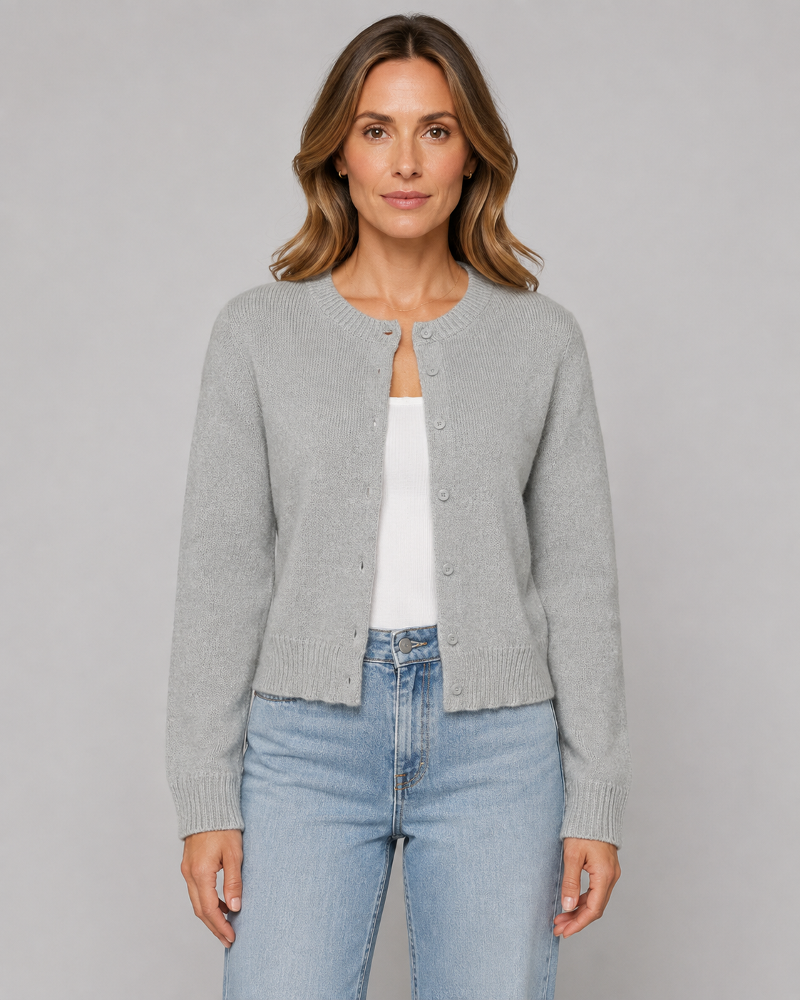 Women's Cropped Crew Neck Button Cardigan