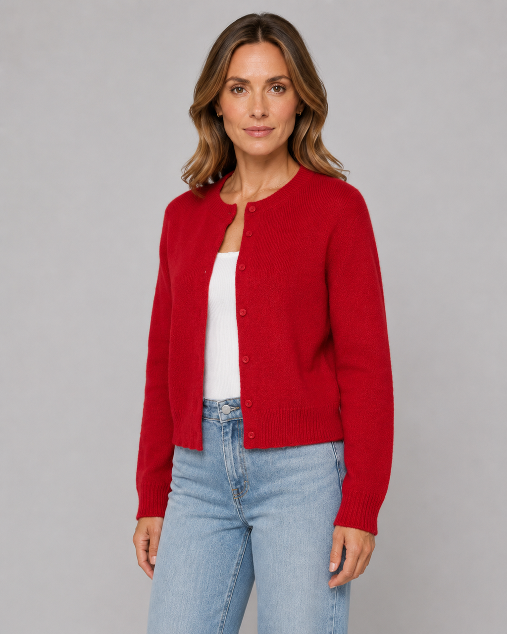 Women's Cropped Crew Neck Button Cardigan
