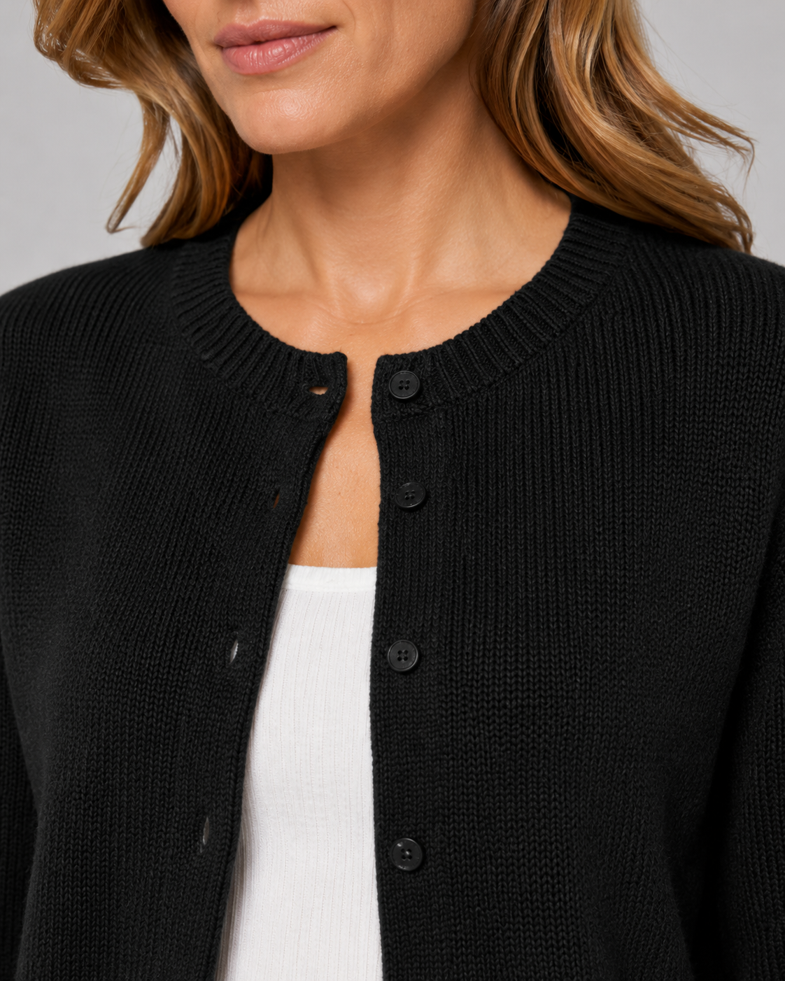 Women's Cropped Crew Neck Button Cardigan