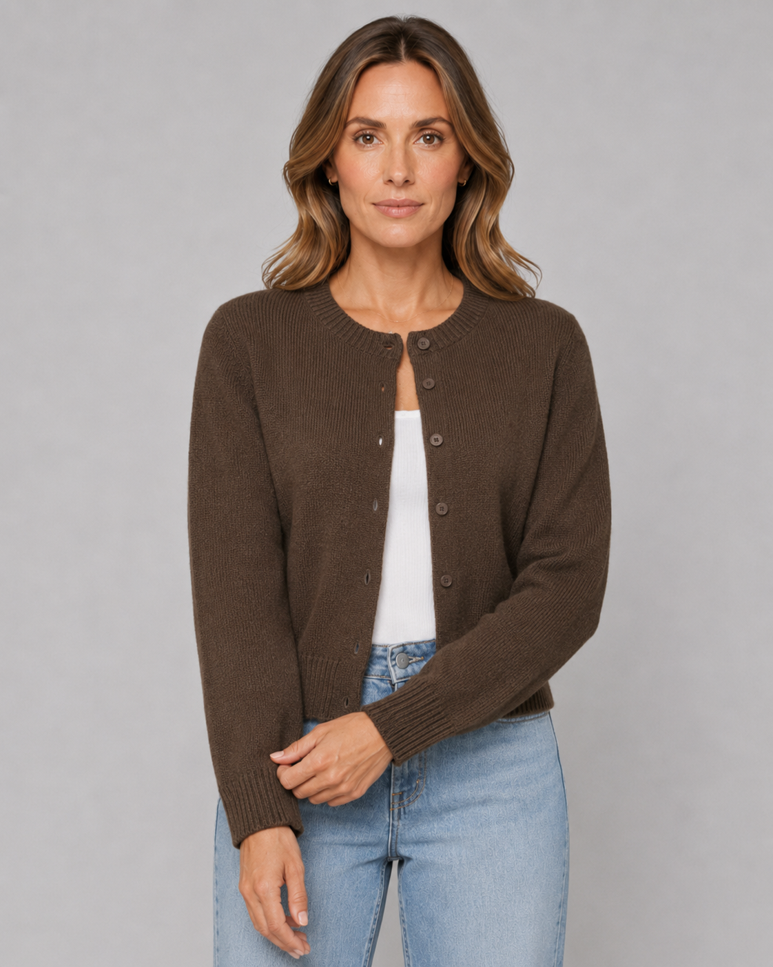 Women's Cropped Crew Neck Button Cardigan
