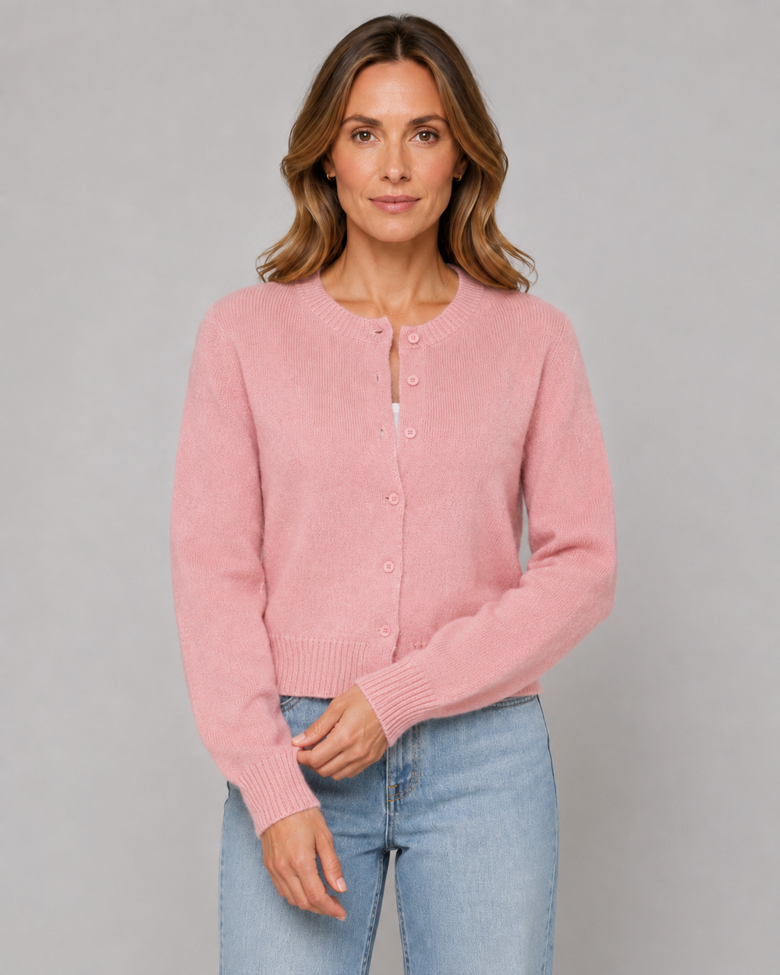 Women's Cropped Crew Neck Button Cardigan