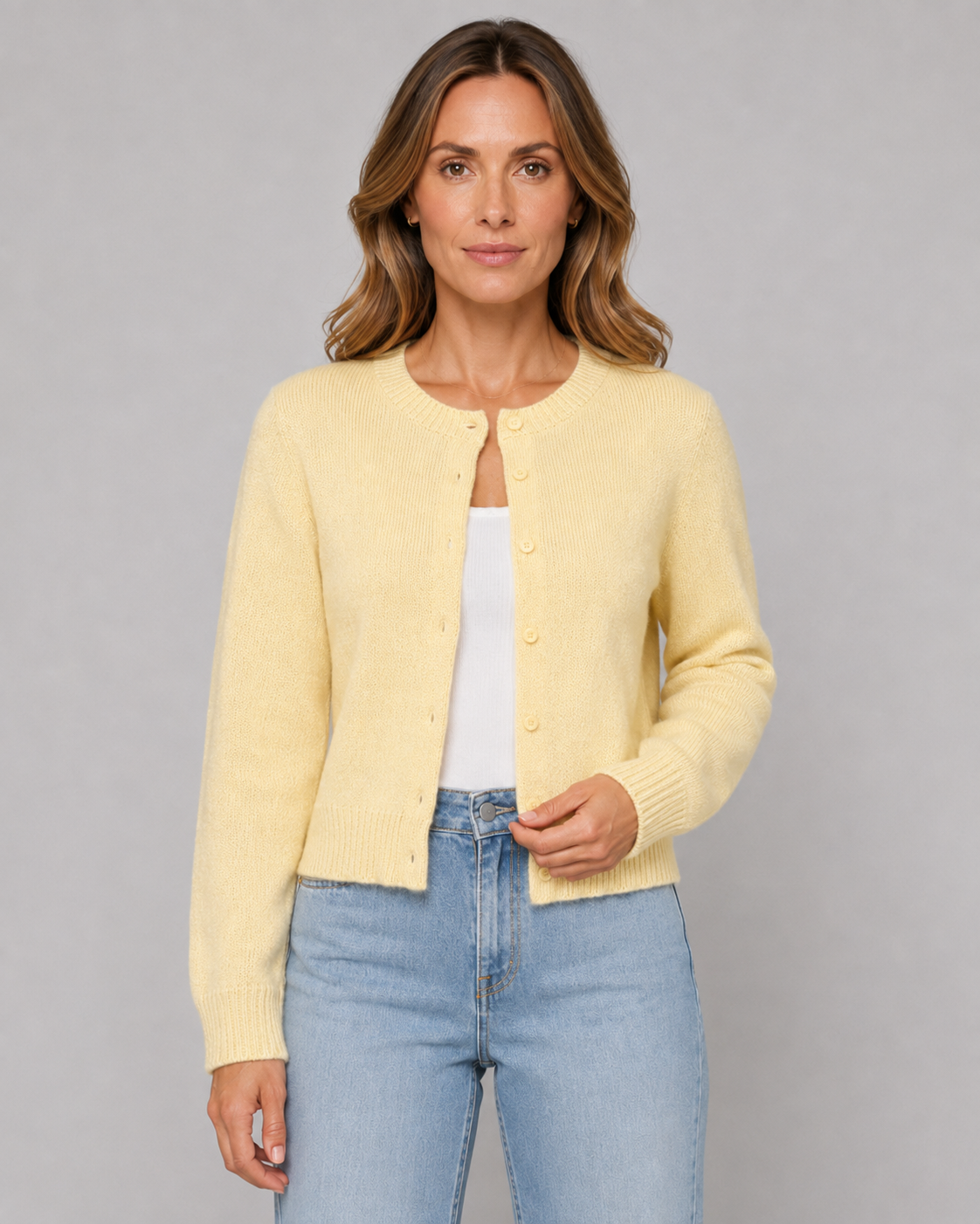 Women's Cropped Crew Neck Button Cardigan