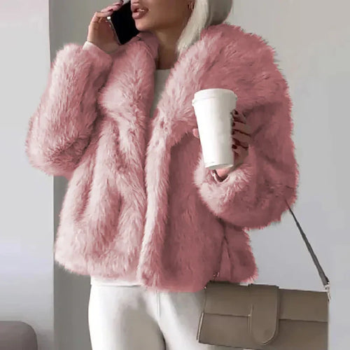 Kacob | Women's Cropped Faux Fur Jacket – Open Front Fluffy Jacket