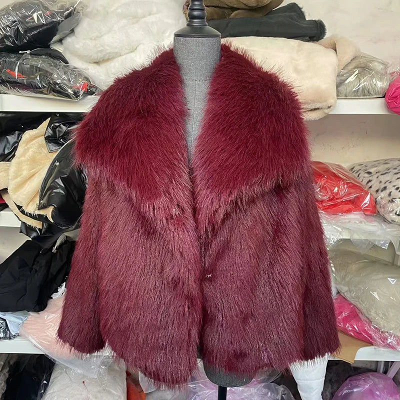 Kacob | Women's Cropped Faux Fur Jacket – Open Front Fluffy Jacket
