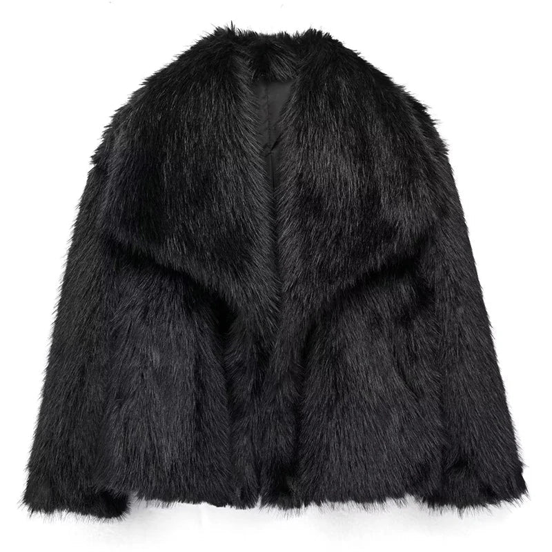 Kacob | Women's Cropped Faux Fur Jacket – Open Front Fluffy Jacket