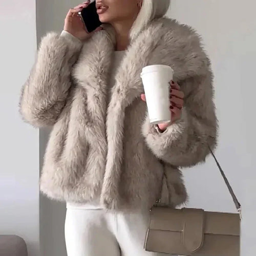 Kacob | Women's Cropped Faux Fur Jacket – Open Front Fluffy Jacket