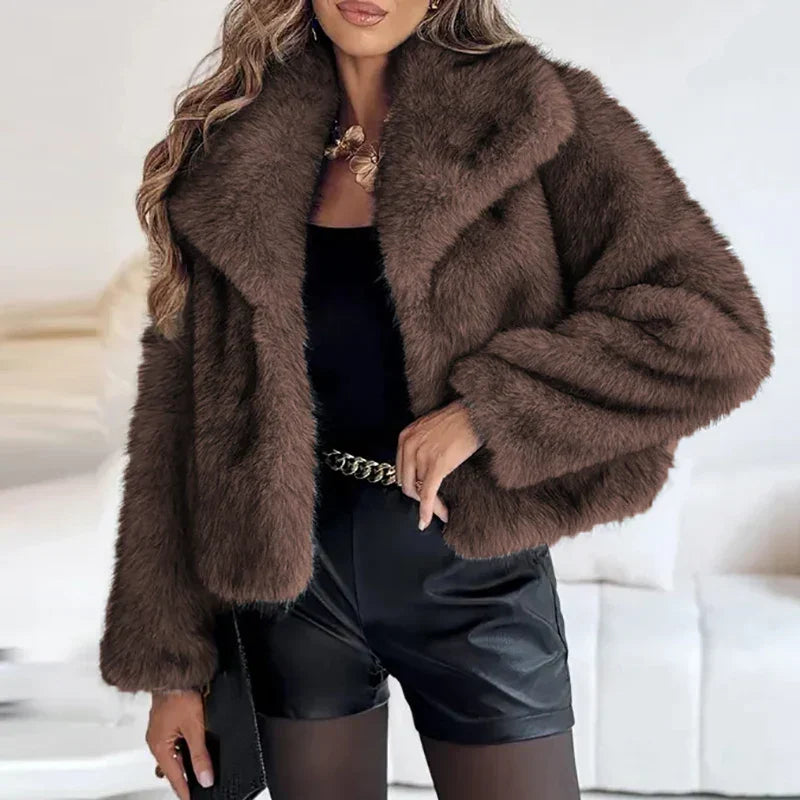Kacob | Women's Cropped Faux Fur Jacket – Open Front Fluffy Jacket