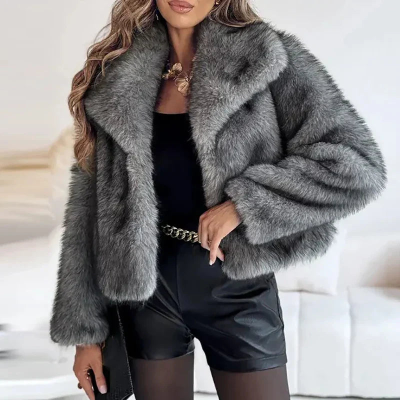 Kacob | Women's Cropped Faux Fur Jacket – Open Front Fluffy Jacket