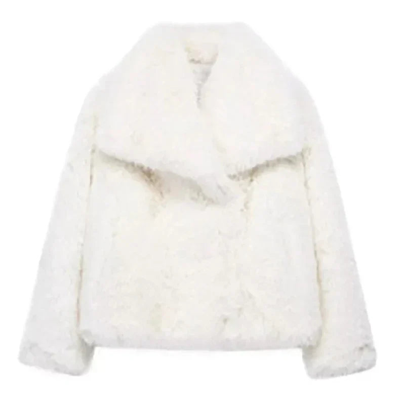 Kacob | Women's Cropped Faux Fur Jacket – Open Front Fluffy Jacket