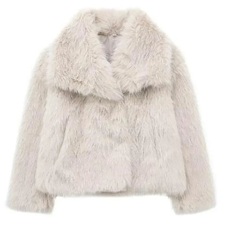 Kacob | Women's Cropped Faux Fur Jacket – Open Front Fluffy Jacket