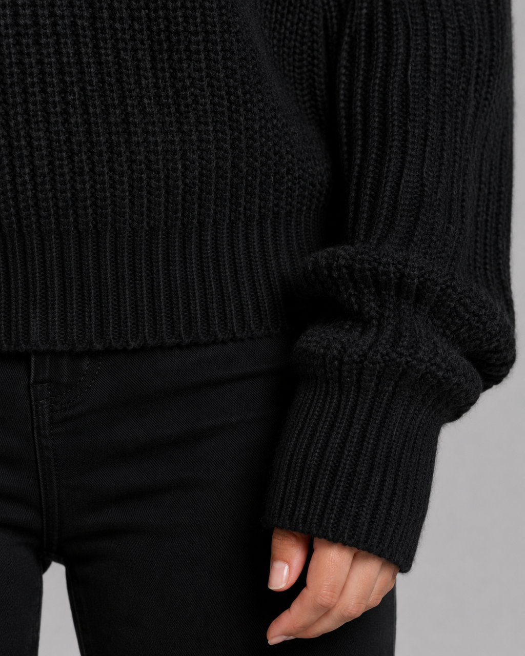 Women's Cropped Half-Zip Ribbed Jumper – Funnel Neck