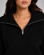 Women's Cropped Half-Zip Ribbed Jumper – Funnel Neck