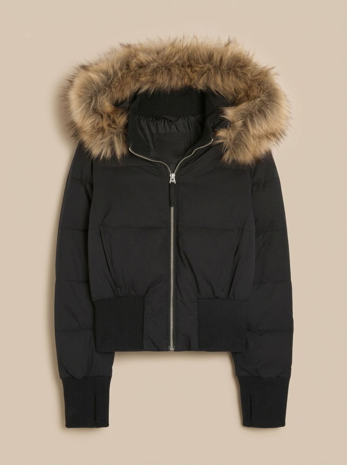 Kacob | Women's Cropped Puffer Jacket – Faux Fur Hood Fitted Winter Jacket