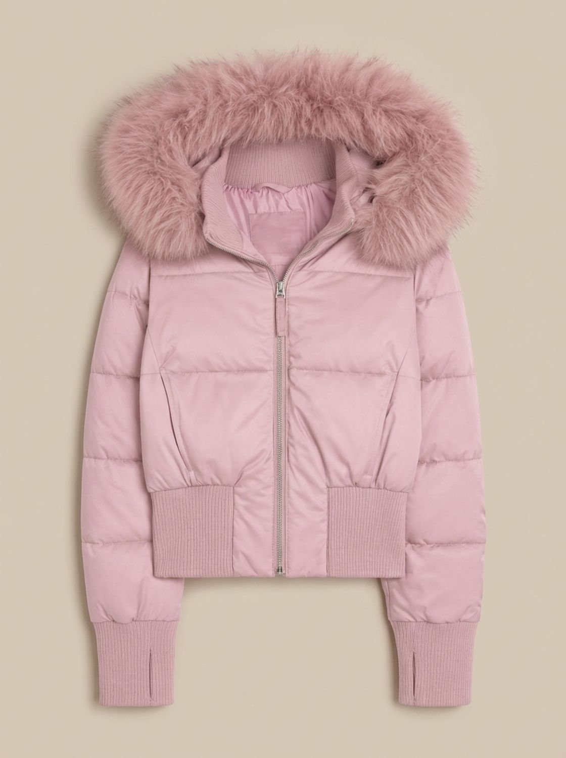 Kacob | Women's Cropped Puffer Jacket – Faux Fur Hood Fitted Winter Jacket
