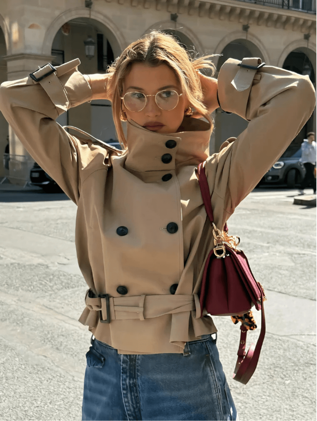 Kacob | Women's Cropped Trench Coat – Double Breasted Belted Trench Jacket