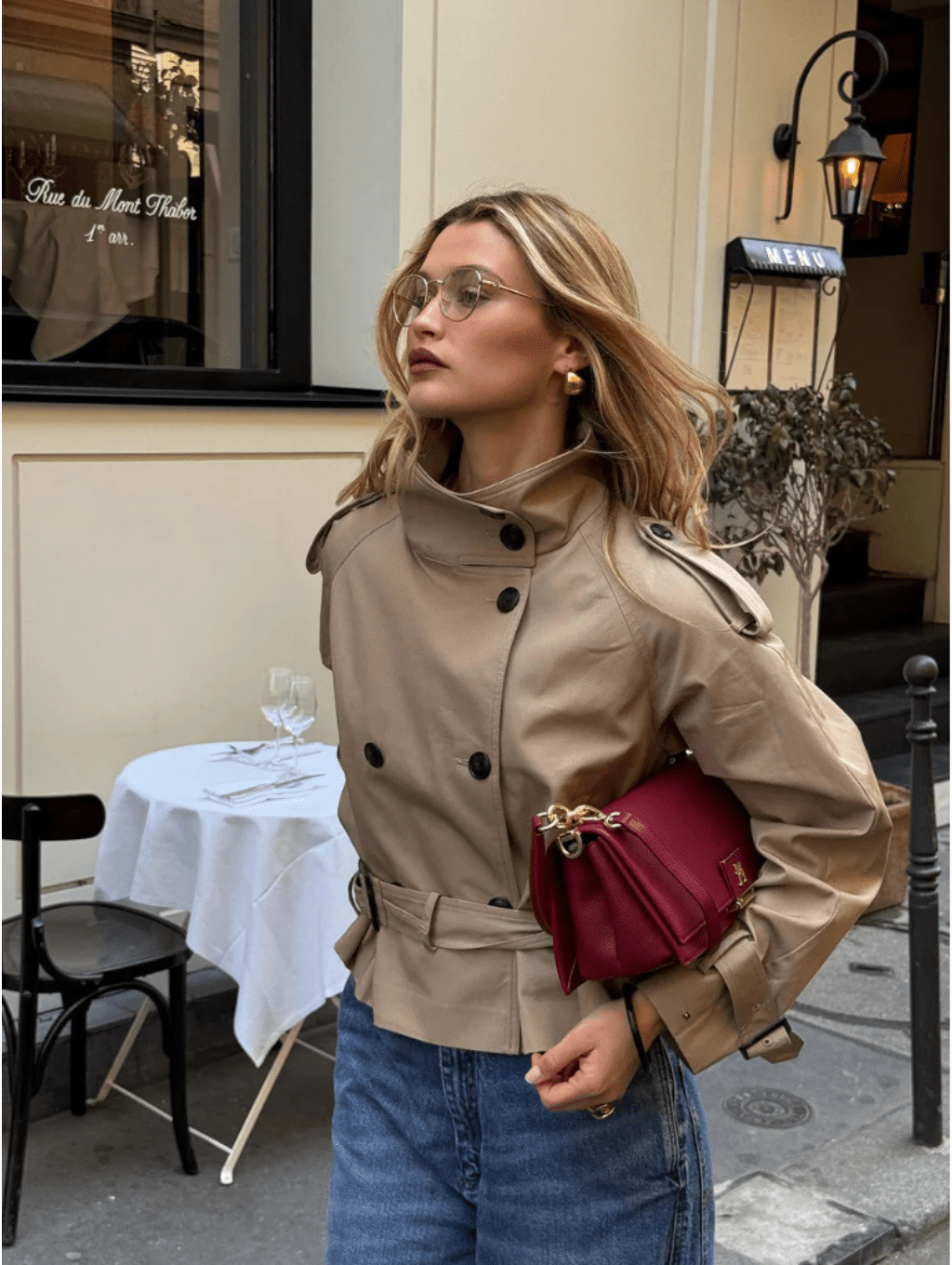 Kacob | Women's Cropped Trench Coat – Double Breasted Belted Trench Jacket