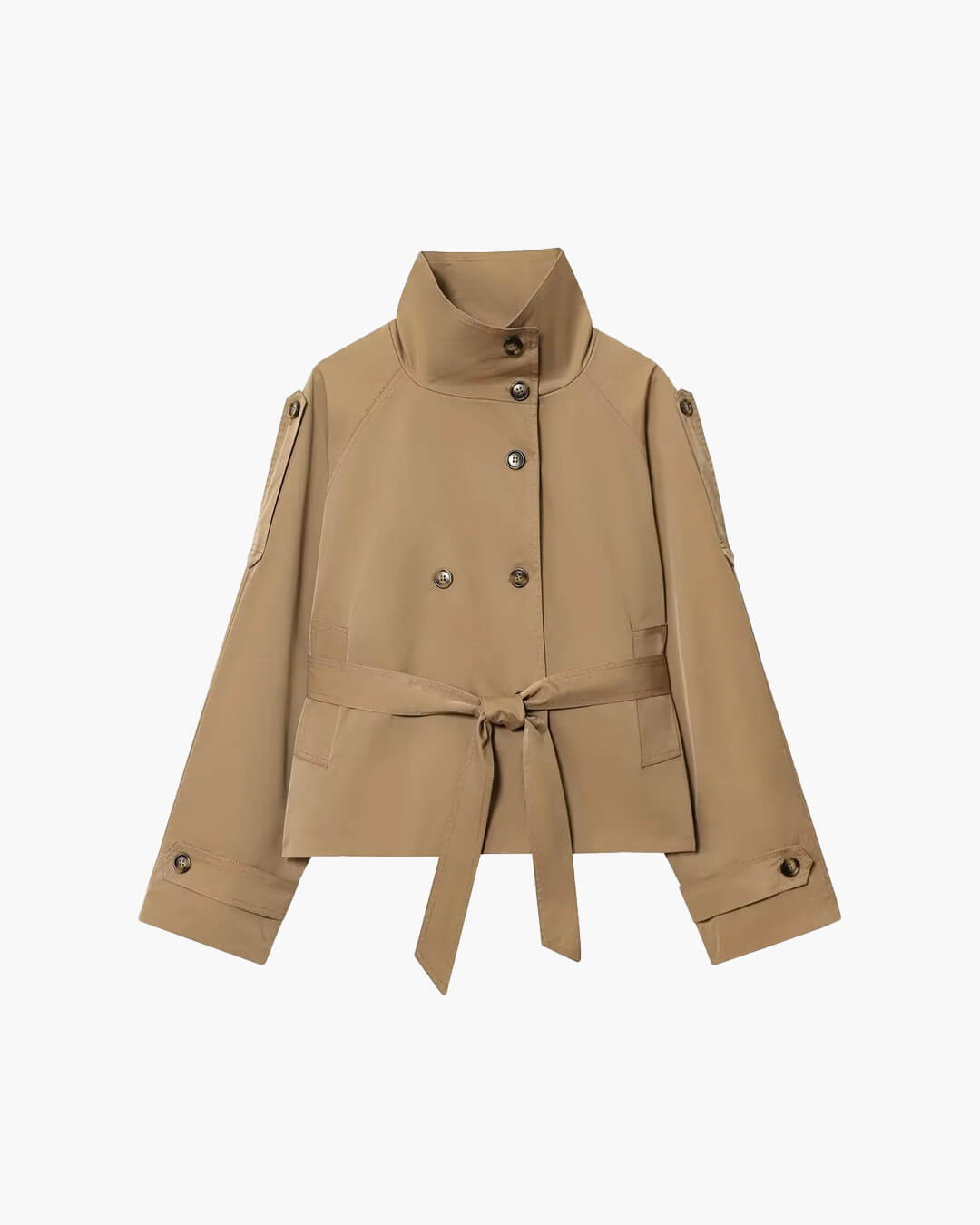 Kacob | Women's Cropped Trench Coat – Double Breasted Belted Trench Jacket