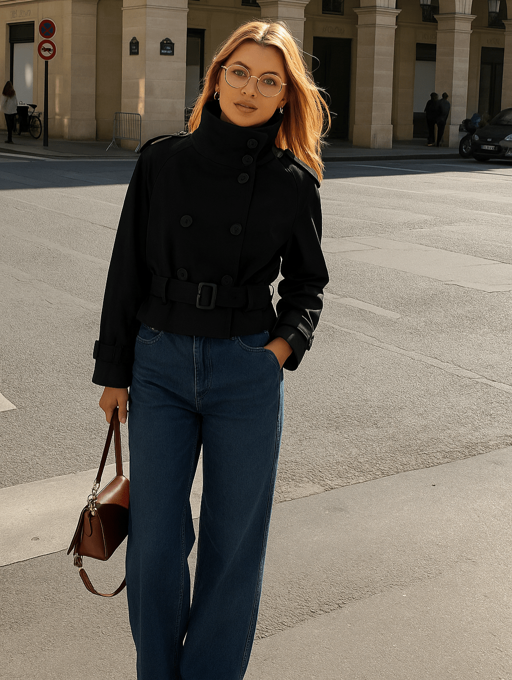 Kacob | Women's Cropped Trench Coat – Double Breasted Belted Trench Jacket