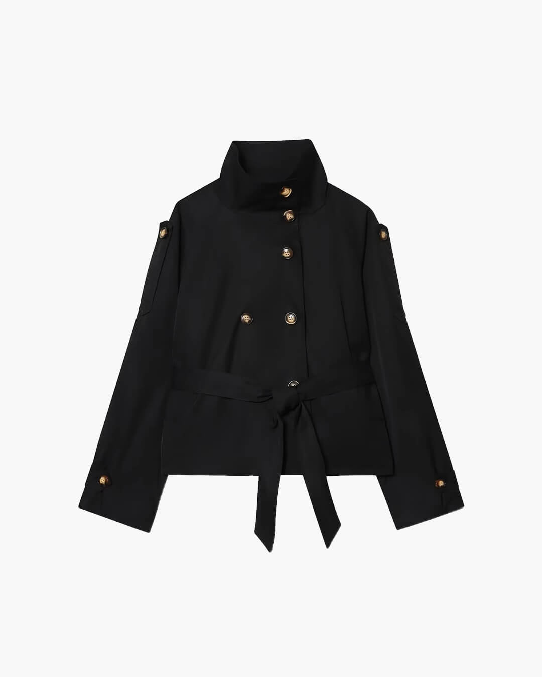 Kacob | Women's Cropped Trench Coat – Double Breasted Belted Trench Jacket