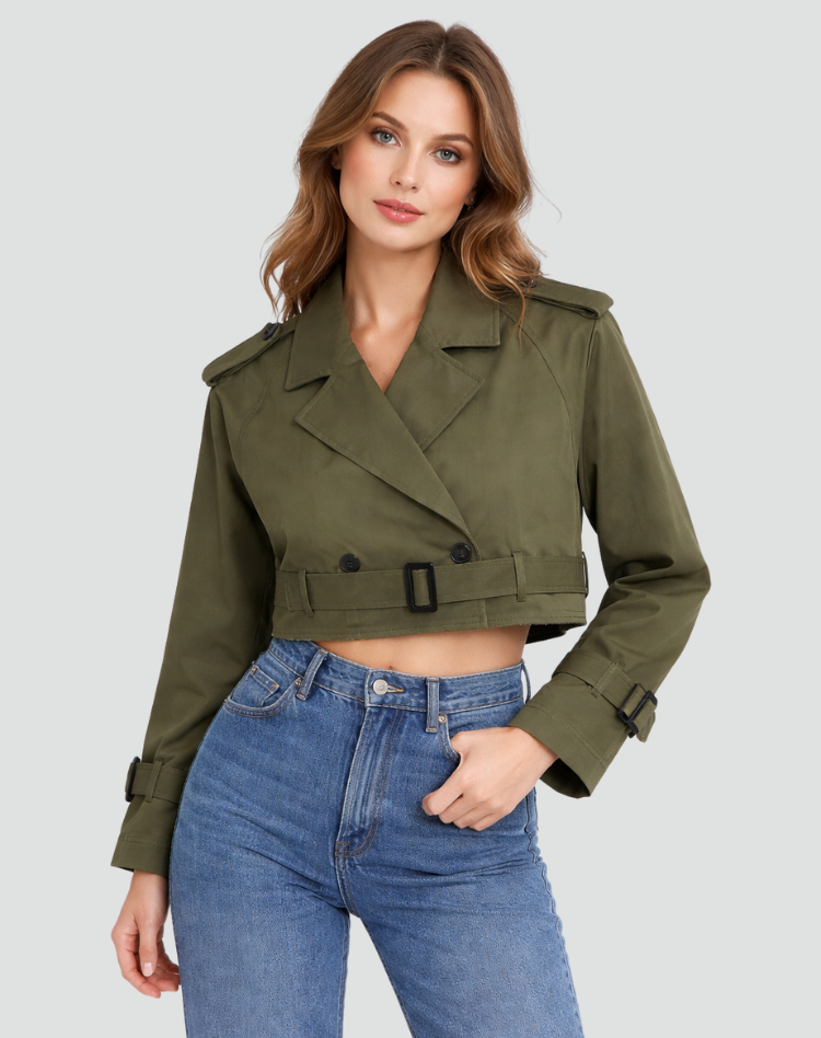 Kacob | Women's Cropped Trench Jacket – Short Belted Trench Coat