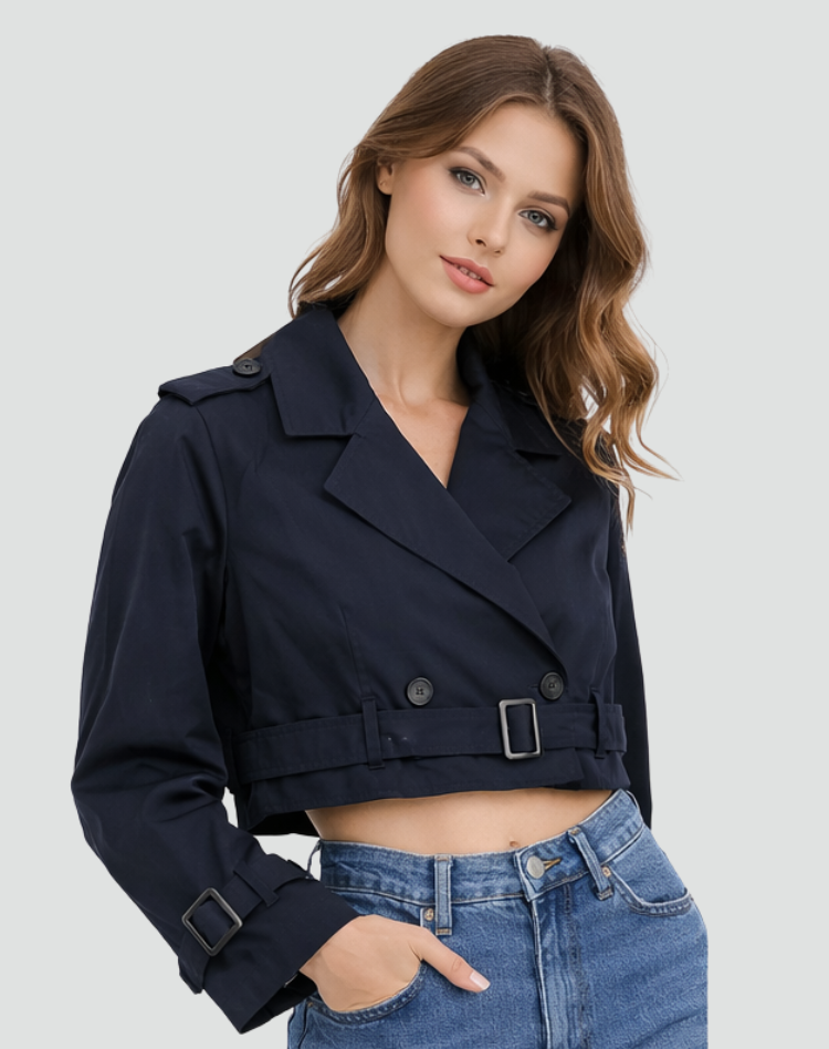 Kacob | Women's Cropped Trench Jacket – Short Belted Trench Coat