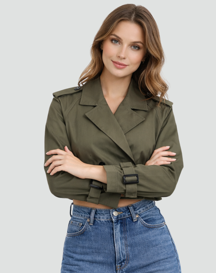 Kacob | Women's Cropped Trench Jacket – Short Belted Trench Coat