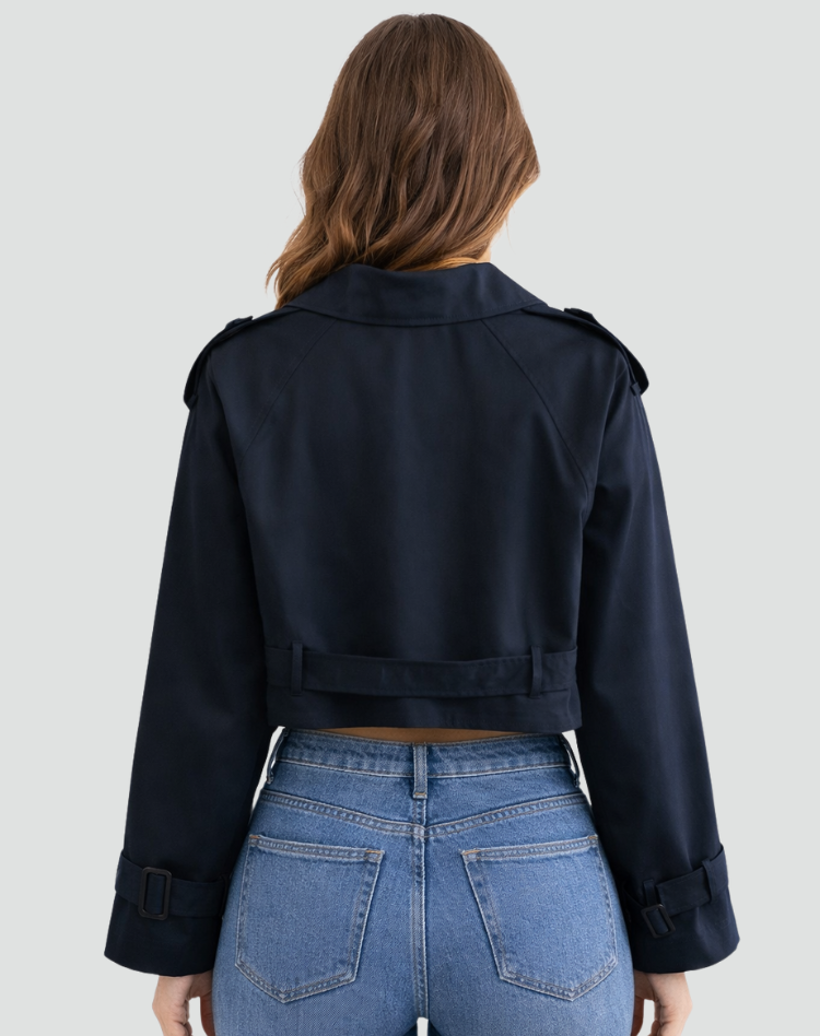 Kacob | Women's Cropped Trench Jacket – Short Belted Trench Coat