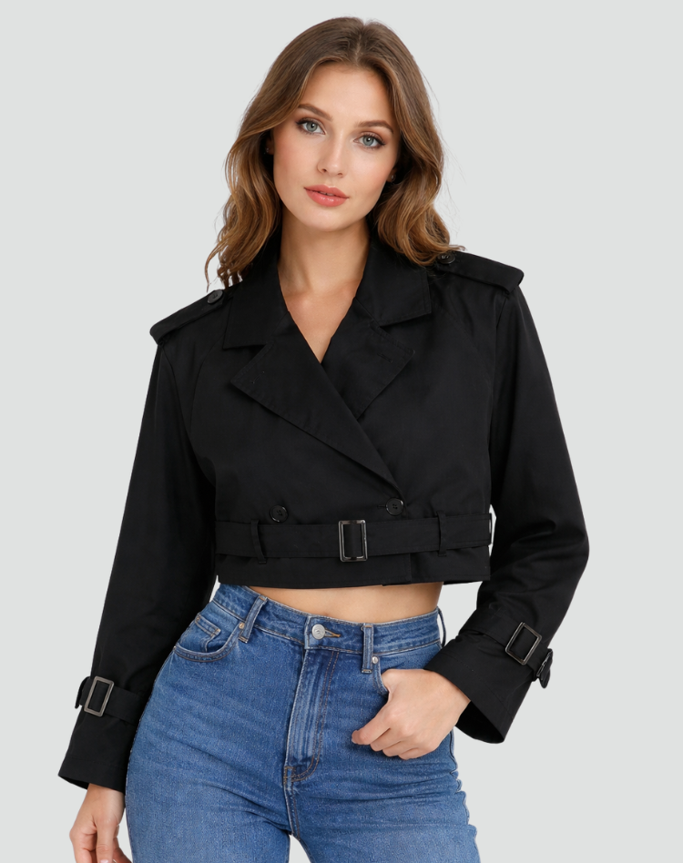 Kacob | Women's Cropped Trench Jacket – Short Belted Trench Coat
