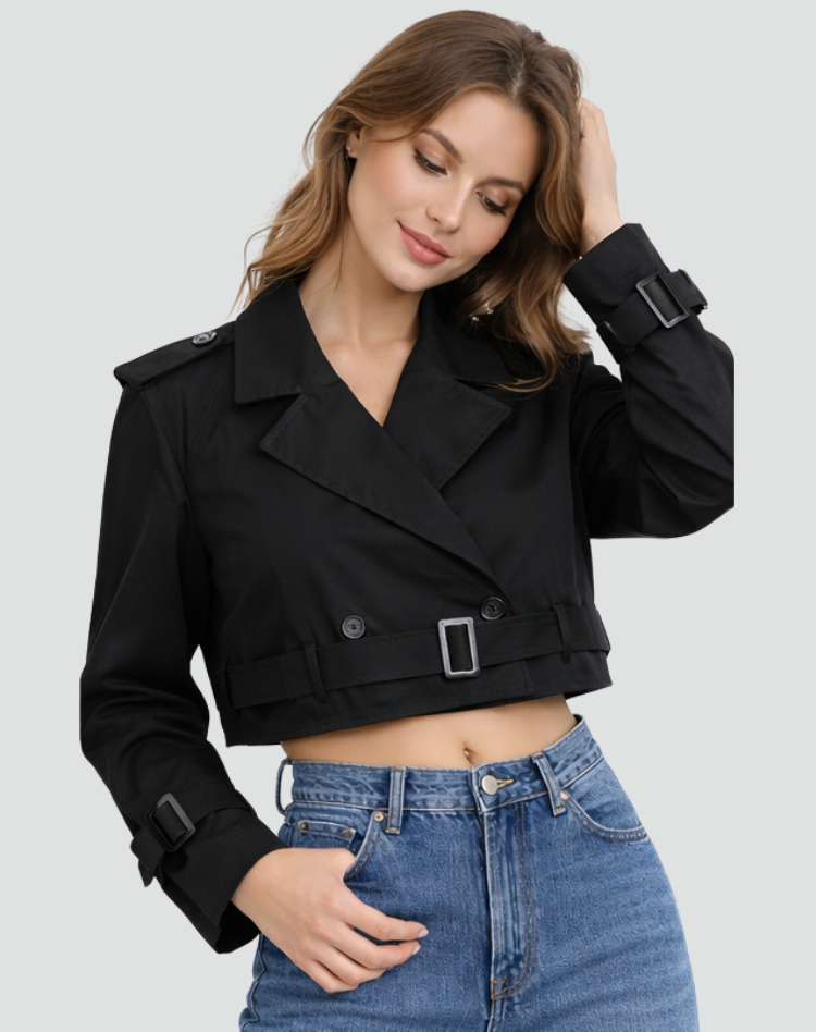 Kacob | Women's Cropped Trench Jacket – Short Belted Trench Coat