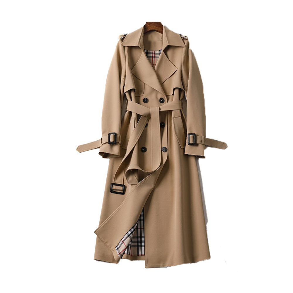 Kacob | Women's Double Breasted Belted Trench Coat – Classic Longline Coat