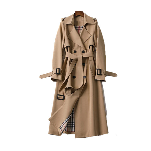 Kacob | Women's Double Breasted Belted Trench Coat – Classic Longline Coat