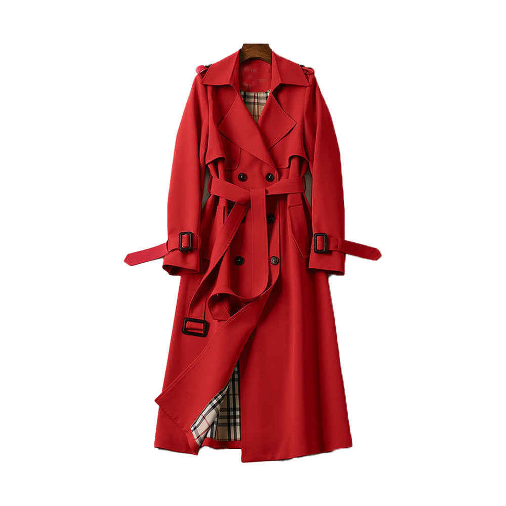 Kacob | Women's Double Breasted Belted Trench Coat – Classic Longline Coat